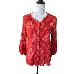 Anthropologie Akemi and Kin Floral Red Long Sleeve Shirt Top Blouse Xsmall